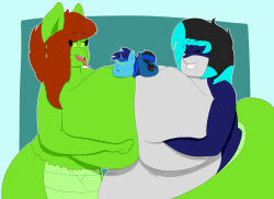  anguis_flake blue_hair breasts brown_hair charlyc95 dial_liyon dr._meem earrings femdom furry green_eyes happy_trance huge_breasts hypnotic_eyes malesub my_little_pony ring_eyes shark_girl simple_background snake_girl tongue_out unicorn unicorn_boy 