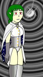 absurdres empty_eyes expressionless female_only femsub green_hair kaosu_(silver) original pendulum pocket_watch ponytail red_eyes short_hair silver standing standing_at_attention wings