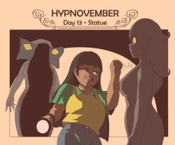 black_hair female_only femsub flashlight mary_mavys_(pstash) open_mouth original petrification pstash spiral_eyes yellow_eyes