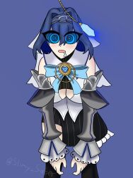blue_eyes blue_hair crystal drool kaa_eyes kronii_ouro pendulum simple_background slimy_saber tagme text virtual_youtuber