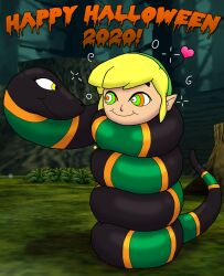  blonde_hair bondage coils elf_ears halloween happy_trance heart kaa_eyes link male_only malesub nintendo ring_eyes smile snake text the_legend_of_zelda the_wind_waker thescaletrain toon_link willow_(thescaletrain) 