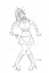collar female_only femsub goth greyscale maid monochrome spiral_eyes symbol_in_eyes tongue tongue_out traditional trishbot