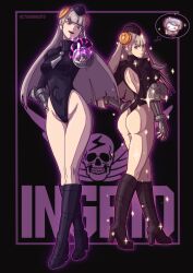  absurdres ass aura bare_legs beret boots breasts capcom capcom_fighting_jam clothed corruption empty_eyes english_text eye_color_change female_only femsub from_behind hand_on_hip high_heels ingrid_(capcom) large_ass legs long_hair looking_at_viewer looking_back red_eyes shadaloo_dolls silver_hair smile solo sparkle street_fighter text thighs victoriamikoto 