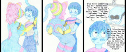  bent_over blue_hair blue_skin blush bottomless comic deltarune dialogue emerald_lazers femdom femsub furry holding_breasts kris_(deltarune) large_breasts lizard_girl long_hair monitor nude pink_hair queen_(deltarune) short_hair sideboob simple_background standing sub_on_sub susie_(deltarune) sweat tagme tech_control text topless werewire white_background 