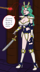 armor cleavage dialogue hy2300 magic sailor_moon_(series) sailor_neptune speech_bubble spiral spiral_eyes weapon