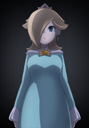 absurdres altered_perception blonde_hair blue_eyes crown earrings expressionless female_only femsub hair_covering_one_eye jewelry nintendo princess princess_rosalina solo standing standing_at_attention super_mario_bros. super_smash_bros. tunberuku