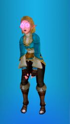  3d animated blonde_hair boots breasts breath_of_the_wild clothed elf_ears female_only femsub fingerless_gloves fortnite gloves green_eyes hair_clips hypnot-eyes leaning_forward nintendo open_mouth princess_zelda short_hair simple_background slouching solo sound spiral_eyes symbol_in_eyes the_legend_of_zelda video vynil 