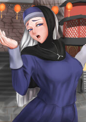 aware blush body_control breasts dancer dancing dragon_quest_(series) dragon_quest_xi embarrassed female_only femsub headdress humiliation large_breasts nun nun_(dragon_quest_xi) open_mouth purple_eyes square_enix unhappy_trance veil yasaka