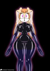 animal_ears black_background bodysuit cameltoe drool empty_eyes expressionless female_only femsub flashpointgear furry gloves glowing glowing_eyes hourglass_figure latex open_mouth opera_gloves pink_eyes pussy signature simple_background sonic_the_hedgehog_(series) standing standing_at_attention thighhighs tongue vanilla_the_rabbit wide_hips