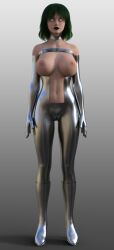 3d breasts female_only fembot femsub graybot green_hair high_heels kathy_(theheckle) large_breasts original robot robotization solo standing standing_at_attention theheckle whitewash_eyes