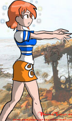 breasts brokenteapot clothed empty_eyes female_only femsub large_breasts nami_(one_piece) one_piece orange_hair red_hair short_hair solo zombie_walk