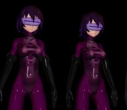  3d black_background bodysuit boots clone drone expressionless female_only femsub gloves hypnotic_accessory latex leotard mmd multiple_girls multiple_subs opera_gloves purple_hair rubber ryona.rar short_hair simple_background standing tech_control tight_clothing visor 