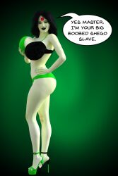 3d breasts dialogue disney female_only femsub happy_trance high_heels hypnotic_accessory kim_possible_(series) large_breasts microchip sandals shego solo tech_control text theheckle