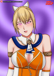  aurastudio bandai_namco bare_shoulders blonde_hair breasts cassandra_alexandra cleavage cleavage_cutout eyebrows_visible_through_hair female_only femsub solo soul_calibur_(series) spiralwash_eyes 