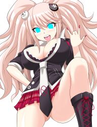 absurdres blonde_hair bottomless breasts censored cleavage convenient_censoring dangan_ronpa female_only femsub glowing glowing_eyes icontrol_(manipper) junko_enoshima konno_tohiro large_breasts looking_at_viewer manip nude open_mouth solo spiral_eyes symbol_in_eyes tongue tongue_out topless twintails