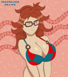  android_21 bra breasts brown_hair dragon_ball dragon_ball_fighterz dragon_ball_z femsub glasses happy_trance hypnotic_audio hypnotic_music large_breasts red_eyes smile temperancedraws 