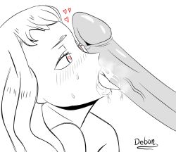  black_clover blush debon drool erection fellatio femsub heart heart_eyes licking long_hair mimosa_vermillion monochrome open_mouth oral penis sex signature simple_background sketch symbol_in_eyes tongue tongue_out veins white_background 
