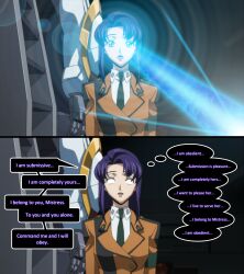 aliensdideverything_(manipper) blue_hair cecile_croomy code_geass dazed dialogue expressionless female_only femdom femsub glowing hypnotic_beam manip mantra open_mouth speech_bubble text thought_bubble whitewash_eyes