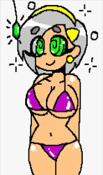  arms_behind_back bikini collarbone crystal deejay_(zombi62) earrings eyelashes female_only femsub green_eyes hair_band hair_clips hair_covering_one_eye happy_trance hourglass_figure large_breasts legs mario_paint micro_bikini navel nintendo original pendulum sideboob silver_hair smile solo spiralwash_eyes standing super_mario_bros. underboob white_background zombi62 