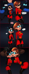  absurdres black_hair brain brown_hair comic disney drool elastigirl female_only femsub glowing glowing_eyes goggles helen_parr hypnotic_accessory hypnotic_screen incest long_hair mask milf mother_and_daughter open_mouth shadman short_hair standing standing_at_attention tech_control text the_incredibles violet_parr western 