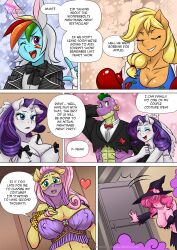 applejack breasts breasts_outside cleavage comic costume dragon_boy fluttershy furry harem_outfit horse_girl huge_breasts my_little_pony pegasus_girl pia-sama pinkie_pie rainbow_dash rarity spike unicorn_girl witch 