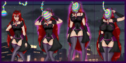  androgynous_dom aura breasts cleavage clothed complex_background deltarune femsub glowing hand_on_hip large_breasts long_hair mitsuko_(goddessmitsuko) night original outdoors red_eyes red_hair resisting saluting sequence sleepy_kai spiral thighhighs werewire 