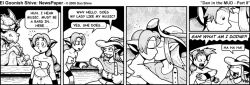  animal_ears bare_shoulders bracers braid breasts cat_ears cat_girl closed_eyes clothed comic dan_shive dan_shive_(character) dazed dialogue dragon el_goonish_shive elf_ears english_text eyebrows_visible_through_hair femsub flute greyscale hat hypnotic_music instrument kissing long_hair maledom midriff monochrome navel open_mouth small_breasts smile sparkle speech_bubble text trance_break very_long_hair 
