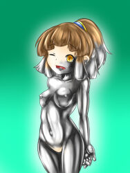 aogane arle bottomless breasts brown_hair female_only femsub liquid_metal long_hair nude ponytail puyo_puyo solo standing standing_at_attention tagme topless
