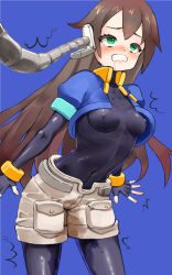  aile blue_background blush bottomless brain_drain breasts brown_hair corruption cuffs drool erect_nipples erect_nipples_under_clothes eye_roll female_only femsub fingerless_gloves gloves green_hair hacking jacket latex long_hair megaman_(series) megaman_zx open_clothes resisting robot robot_girl rubber shorts simple_background siyu2 small_breasts solo tech_control trembling urination very_long_hair wet wet_clothes 