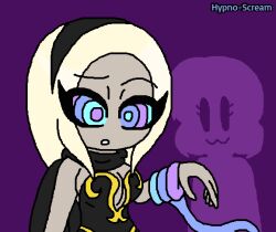 blonde_hair clothed female_only femdom femsub gravity_rush hypnoscream kaa_eyes kalei_chalkydri_(hypnoscream) kat_(gravity_rush) original purple_background scarf story tentacles