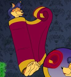 barefoot blue_hair carmelita_fox feet femsub fox_girl furry happy_trance hypnotic_object irkingir lipstick long_hair mole sly_cooper_(series) smile spiralwash_eyes yellow_sclera