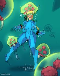  absurdres ahegao androgynous androgynous_dom blonde_hair bodysuit brain_drain brain_injection darkhatboy erect_nipples eye_roll femsub happy_trance high_heels legs metroid metroid_(series) nintendo parasite possession pussy pussy_juice samus_aran squirting tagme thick_thighs zero_suit 