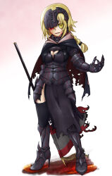 blonde_hair breasts capelin corruption empty_eyes fate/apocrypha fate_(series) female_only femsub jeanne_d&#039;arc_(fate) large_breasts long_hair solo tattoo yellow_eyes