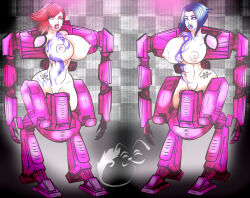 amputee bimbofication blue_hair borderlands_(series) bottomless breasts empty_eyes expressionless female_only femsub huge_breasts lilith_cashlin maya_(borderlands) multiple_girls multiple_subs nude prosthetic_limb quadruple_amputee red_hair robotization tattoo tech_control topless valentine_(artist)