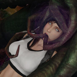  3d black_hair boots breast_grab breasts choking collarbone esccc expressionless femsub final_fantasy final_fantasy_vii force_feeding gloves large_breasts long_hair midriff mind_flayer open_mouth opera_gloves socks tentacle_in_mouth tentacle_sex tentacles thighhighs tifa_lockhart whitewash_eyes wufan870203 