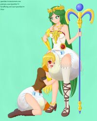 blonde_hair blush breasts diaper femdom femsub gladiator_sandals green_hair happy_trance high_heels kid_icarus large_breasts long_hair necklace nintendo open_mouth palutena rwby scat sparkles73 spiral_eyes staff symbol_in_eyes tagme thighhighs tongue very_long_hair yang_xiao_long