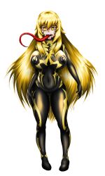 absurdres blonde_hair breasts cleavage erect_nipples female_only high_heels large_breasts long_tongue navel original pussy rikatsuky symbiote tongue tongue_out yellow_eyes