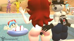 ass ass_focus bare_legs bikini black_eyes blue_hair boyfriend_(friday_night_funkin&#039;) butt_plug friday_night_funkin&#039; girlfriend_(friday_night_funkin&#039;) nude original pikachugamer52 pool pooltoy pussy red_hair remote_control sling_bikini tech_control