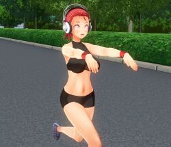  3d custom_maid_3d_2 drool exercise female_only femsub happy_trance headphones hypnolordx original red_hair running sneakers spiral_eyes sports_bra sports_briefs sweat symbol_in_eyes wrist_band zombie_walk 