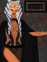 ahsoka_tano breasts captnjaz cleavage corruption female_only orange_eyes skirt small_breasts smile solo star_wars star_wars_rebels tentacles text thighs togruta twintails