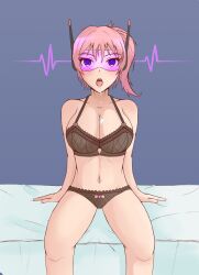  breasts cleavage crystal_(zko) drool female_only femsub glowing glowing_eyes lingerie navel open_mouth original pink_hair solo tech_control thighs tongue_out underwear visor zi-tech_(zires) zires 