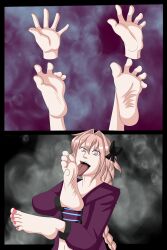 absurdres androgynous astolfo_(fate/grand_order) barefoot comic fate/apocrypha fate/grand_order fate_(series) feet foot_focus foot_licking foot_worship happy_trance licking long_hair male_only malesub multiple_feet nightmare_fuel open_mouth pink_eyes pink_hair sleepymei smile spiral_eyes symbol_in_eyes tongue tongue_out transformation trap