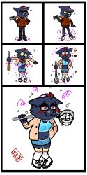  alternate_costume blush breast_expansion cat_girl comic crop_top female_only feminization femsub furry galgorithm kneehighs mae_borowski magic miniskirt multicolored_hair night_in_the_woods purple_eyes red_eyes sequence signature sneakers tomboy transformation 