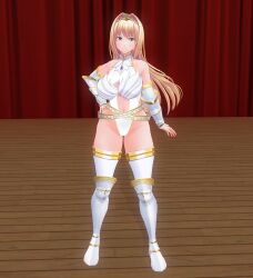 3d arm_warmers bare_shoulders before_and_after belt blonde_hair blue_eyes boots breasts custom_maid_3d_2 cyan_eyes dfish303 female_only hair_ornament large_breasts leotard long_hair looking_at_viewer original princess_knight_(dfish303) solo standing thigh_boots thighhighs