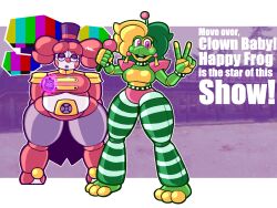 chubby circus_baby clown clown_girl dazed dialogue drool female_only femdom femsub five_nights_at_freddy&#039;s frog_girl furry hacking multiple_girls robot robot_girl singlesalt tech_control text twintails