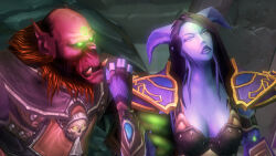  3d black_hair breasts cleavage draenei elf_ears femsub glowing horns large_breasts long_hair orc orc_(warcraft) orc_boy rexx tusks warcraft world_of_warcraft 