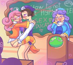  accidental_hypnosis ahoge altered_common_sense blackboard blush bottomless brown_hair clothed_sex curly_hair earrings femsub glasses hair_ornament happy_trance hat jacket klug large_breasts legs long_hair malesub ms_accord multiple_girls multiple_subs pink_hair purple_eyes purple_hair puyo_puyo raffina school_uniform sex short_hair smile spiral_eyes spiralwash_eyes sub_on_sub suit table teacher text thighhighs tmogumi 