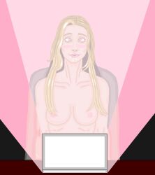  blonde_hair blush breasts drool femsub hypnotic_screen laptop mspainter open_mouth simple_background spiral_eyes tech_control 