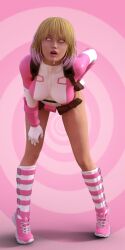 3d blonde_hair breasts costume drool female_only femsub gwen_poole gwenpool large_breasts marvel_comics pink_hair solo spiral spiral_eyes super_hero symbol_in_eyes theheckle
