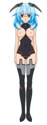 blue_hair boots breasts empty_eyes expressionless femsub infinite_stratos jimryu kanzashi_sarashiki large_breasts latex mewxxxx1_(manipper) open_clothes short_hair standing standing_at_attention tech_control